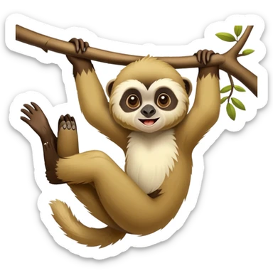 adorable lar gibbon, disney-style, swinging from a tree branch sticker