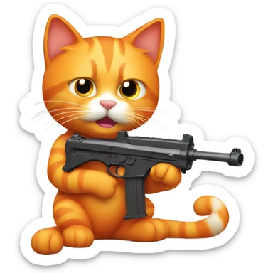Orange cat with a toy gun sticker