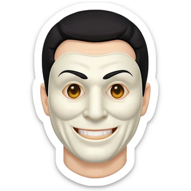 full face masked man, evil, serial killer, creepy, black hair, older, shoulders, smiling sticker