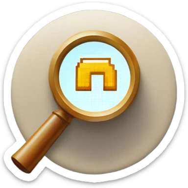 logo in a pixel art style featuring a magnifying glass as the central element. Inside the circular lens of the magnifying glass, place a pixelated letter 'A' sticker