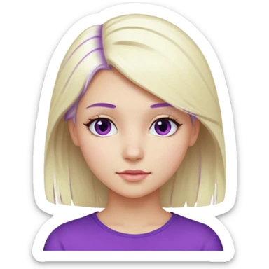 Pretty girl, platinum blonde hair hair goes an inch past her shoulders with a streak of purple on the left side of head sticker