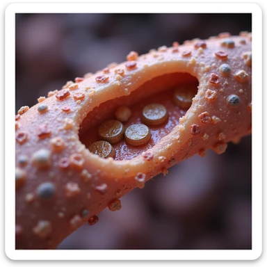 hyperrealistic and anatomical 4K visualization of fatty acid transport through mitochondrial membrane, with details of fatty acids, carnitine, and cellular structures sticker