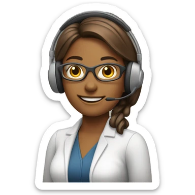 female wearing customer service headset friendly smile sticker