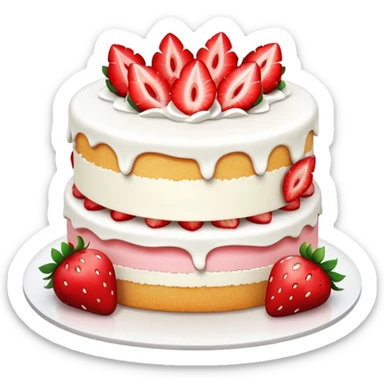 white cake with strawberries and a slice cut out sticker