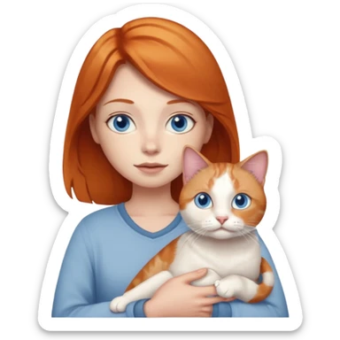 A ginger with blue eyes holding a large dilute calico cat. sticker