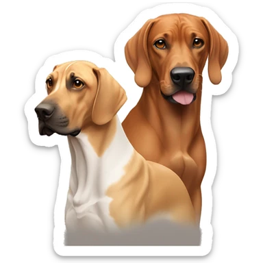 white male with long rainbow colored hair alongside a brown rhodesian ridgeback sticker