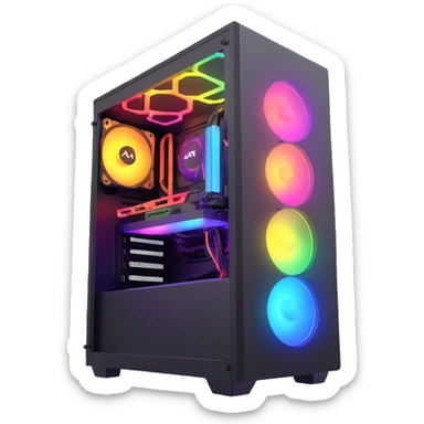 gaming PC with intense rainbow RGB lighting effects sticker