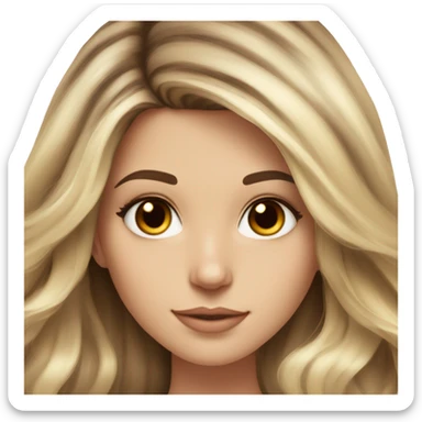 White girl brown eyes with long voluminous brown hair with blonde highlights balayage  sticker