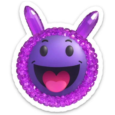 sparkling purple crystal with a goofy expression, emoji style sticker