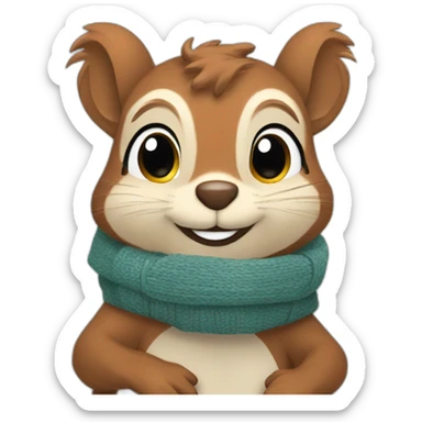 squirrel wearing scarf in winter and saying "Buenos Días!" sticker