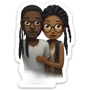 Black man with dreads covering face kissing brown girl glasses sticker