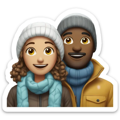 happy couple outdoors in snow sticker