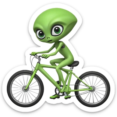 alien riding a bicycle, cute extraterrestrial character, casual cycling pose, big curious eyes, futuristic yet playful vibe, 3D cartoon, mobile game icon style, clean background, no text, no watermark
 sticker