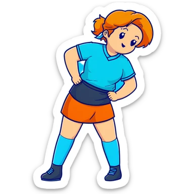 woman wearing teal wrap shirt, blue a-line skirt, light blue knee-high socks sticker