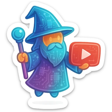wizard with YouTube play button, glossy circuit style sticker