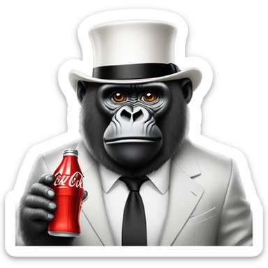 Gorilla wearing Coca Cola suit with coke top hat drinking coke sticker