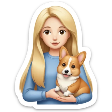 girl with long striaght blond hair hold a corgi sticker