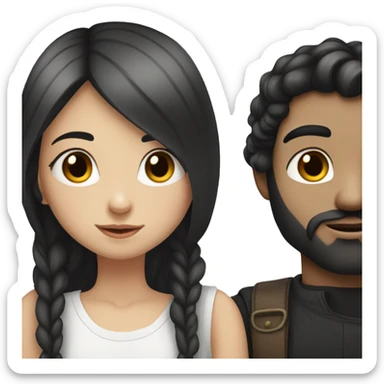 White-skinned girl with long black hair kissing a white-skinned boy with black hair and beard sticker