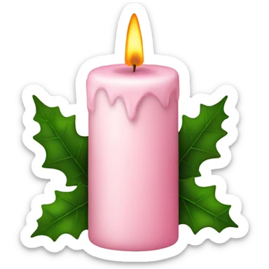 pale pink christmas candle with holly sticker