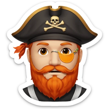 Pirata con un parche grande y negro sobre el ojo y con barba anaranjado sticker