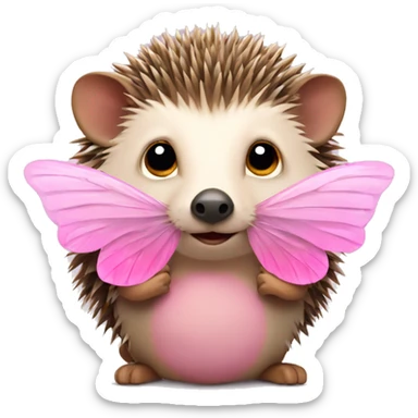 a hedgehog with pink butterfly wings and pink nose sticker