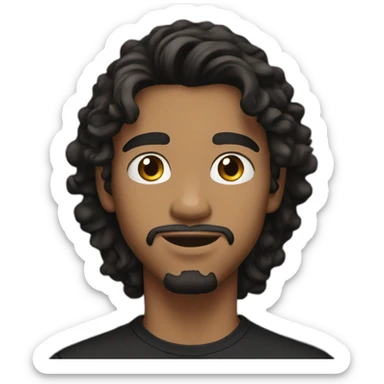 20-year-old man, fair skin, wavy black hair, goatee, dark brown eyes, black t-shirt. sticker