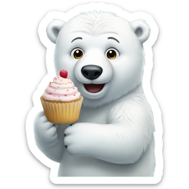 Polar bear holding a cupcake sticker