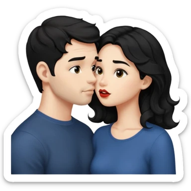 a handsome man with black short wavy hair, no beard, clean face tries to kiss a cute woman who has long~~ black hair sticker