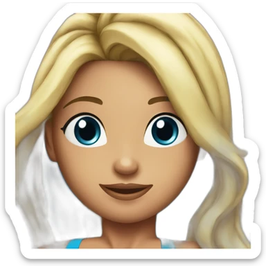 40 year old pretty woman in a blue bikini at a fitness competition  sticker