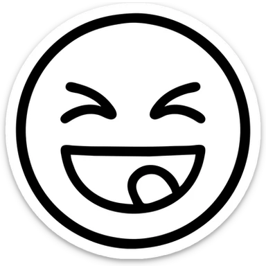 Make the tongue bend upward and reach the upper lip, keeping the eyes squeezed shut in excitement and the mouth open in a wide smile, icon style with no background. sticker