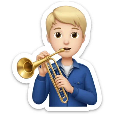 Boy holding trumpet with American flags and fireworks behind him sticker