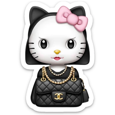 Hello Kitty wears in Chanel with a black bag Timeles sticker
