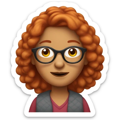 Grandma emoji, wearing cat-eye shaped rim glasses and long red hair sticker