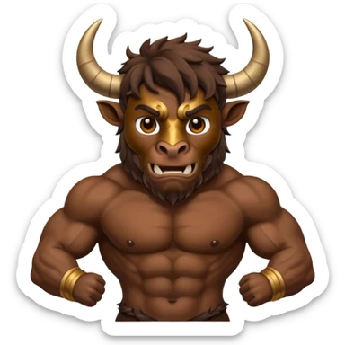 An emoji of a Cretan Minotaur. It has the body of a man and the head of a bull. sticker