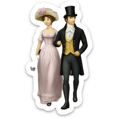 regency couple walk in a garden sticker