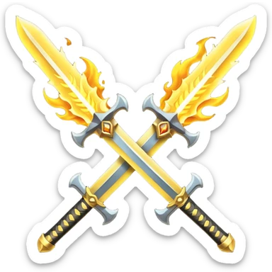 Fully yellow two swords crossed fiery sticker
