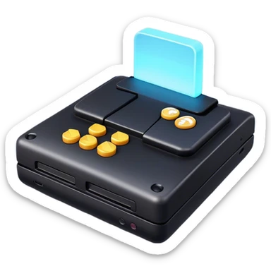 Clash of Clans aesthetic: Cinematic Playful PlayStation 3 Console Portrait Emoji, rendered in a 3D vector-style similar to standard emojis with minimal shading and bold, simplified shapes. A compact, distinct form with signature details, softly glowing with a cutting-edge console technology charm. Simplified yet unmistakably iconic, highly detailed and consistent, glowing with a soft radiance and high shine. Stylized with a touch of technological advancement and a soft glowing outline, capturing the essence of a beloved gaming relic with a friendly, playful manner! sticker