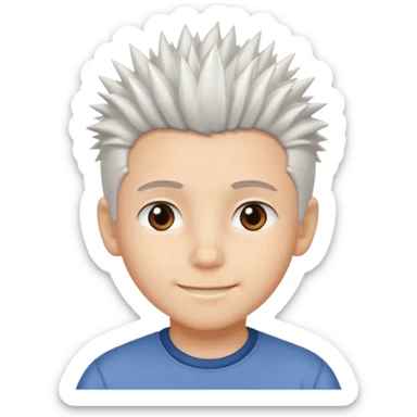A light-skinned boy with soft, spiky white hair,, brown eyes, and a gentle smile. sticker