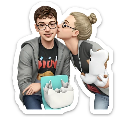 kissing on a park bench sticker