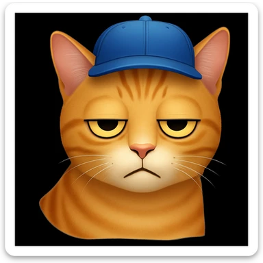 Change the cat's face expression to bored, keeping the blue cap, in emoji style. sticker