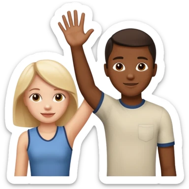 black boy and white girl, giving each other a high five, apple style emoji sticker