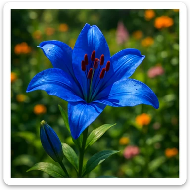 realistic style vibrant blue lily flower blooming in a garden sticker