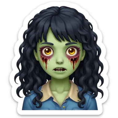 Emoji garota zombie com cabelo preto cacheado longo com franja sticker