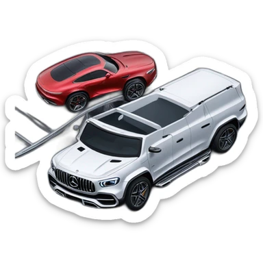 Mercedes-Benz G-Class towing Bugatti Chiron on a trailer sticker