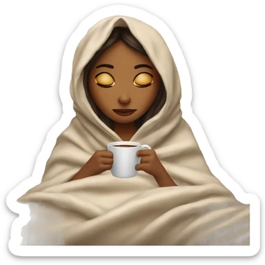 girl inside a blanket sipping coffee eyes closed sticker