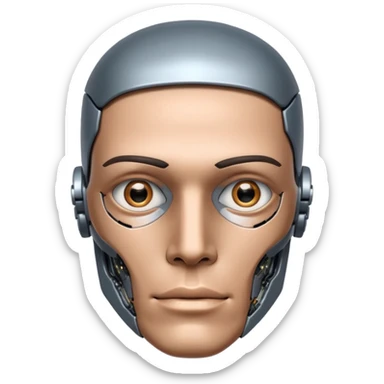 half of a man's face, half of a robot's face sticker
