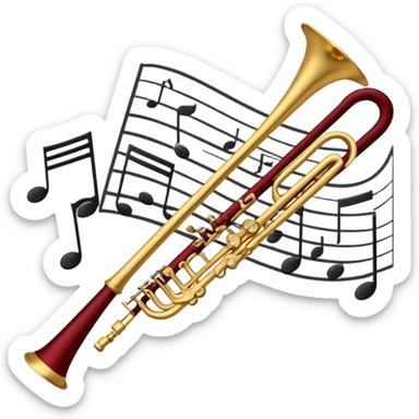 Create a sophisticated and elegant emoji that represents orchestration and arrangement. The design should feature a conductor’s baton, musical notes, and a symphonic score, symbolizing the process of arranging and orchestrating music. Incorporate instruments like a violin, trumpet, and piano keys subtly in the background, representing different sections of the orchestra. Use classical and refined colors such as gold, deep red, and black to evoke the grandeur and precision of orchestration. The background should be transparent. sticker
