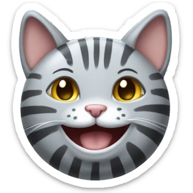 Smiling gray striped cat-shaped bubble sticker