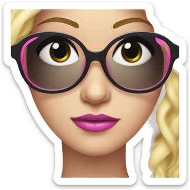 girl with black eyes, long lashes and glases. Pink mouth, long nails sticker