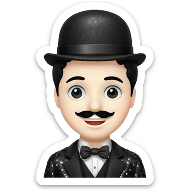 Charlie Chaplin with black hair, black sequin outfit sticker
